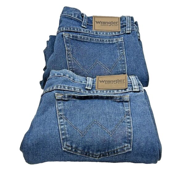 Wrangler Jeans Rugged Wear Lot Men's 36 x 34 Blue Denim Pants Straight Leg Work - Picture 1 of 16